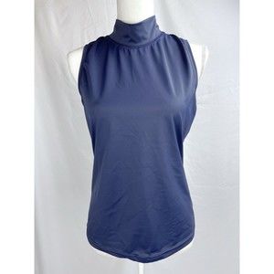 Athleta Women Medium Blue Mock Neck Swim Top Sleeveless Zipper Back